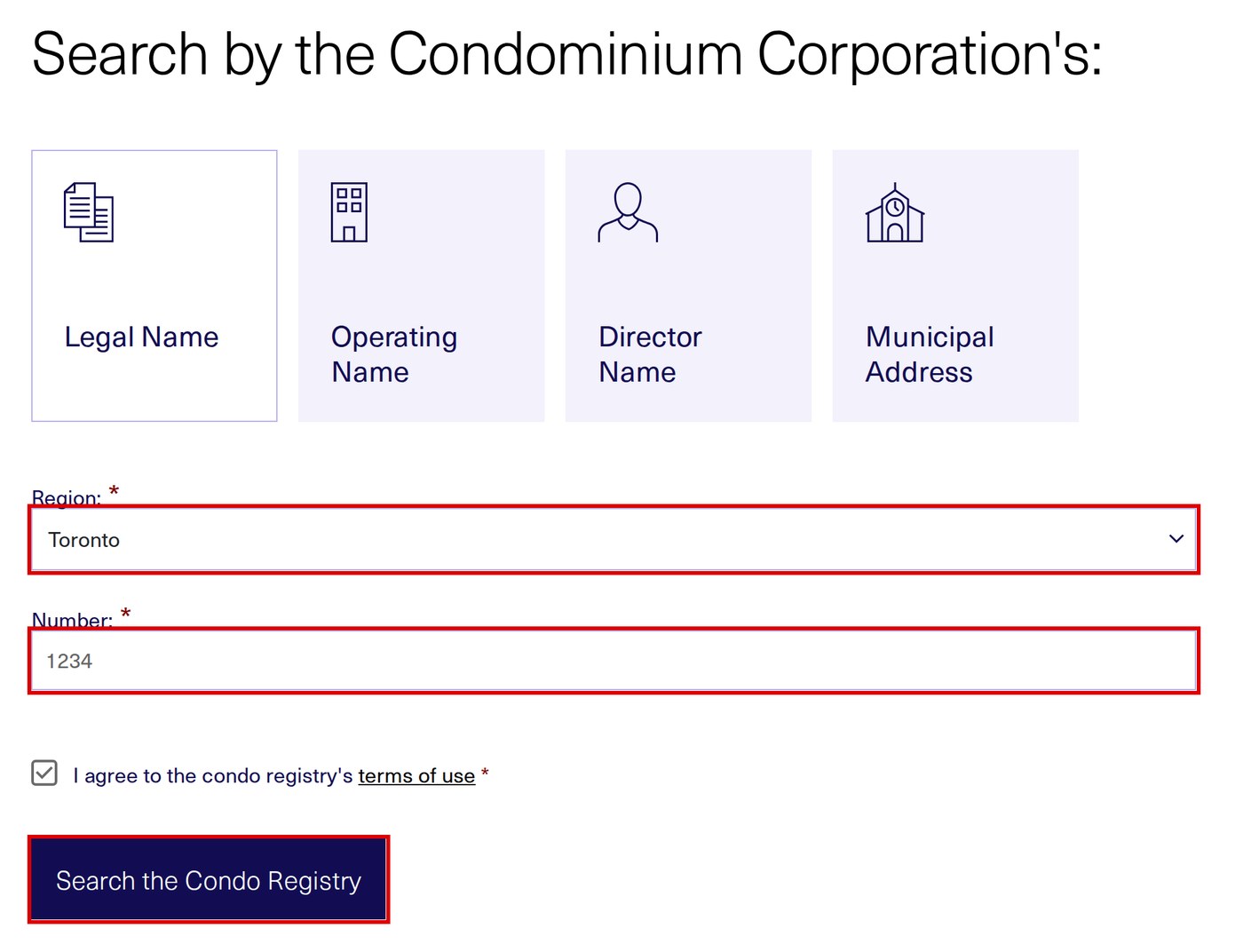 CAO Condo Registry search form
