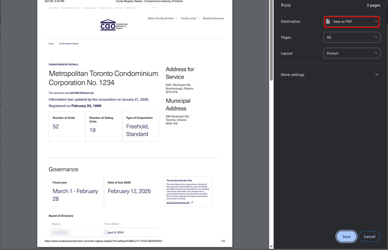 Chrome print dialog with Save as PDF selected as the destination